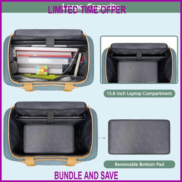 Rolling Laptop Tote Bag with Wheels, Detachable Cart, Insulated Lunch Box - Picture 4 of 8